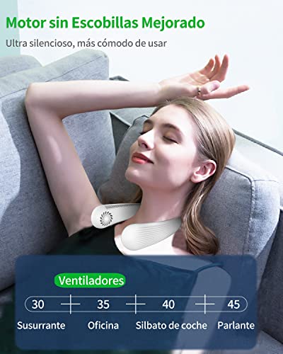 Detalle 2 de Kouric Ventilador de Cuello Portátil Sin Aspas, 3 Velocidades, Batería 3000mAh y Autonomía de 8 Horas