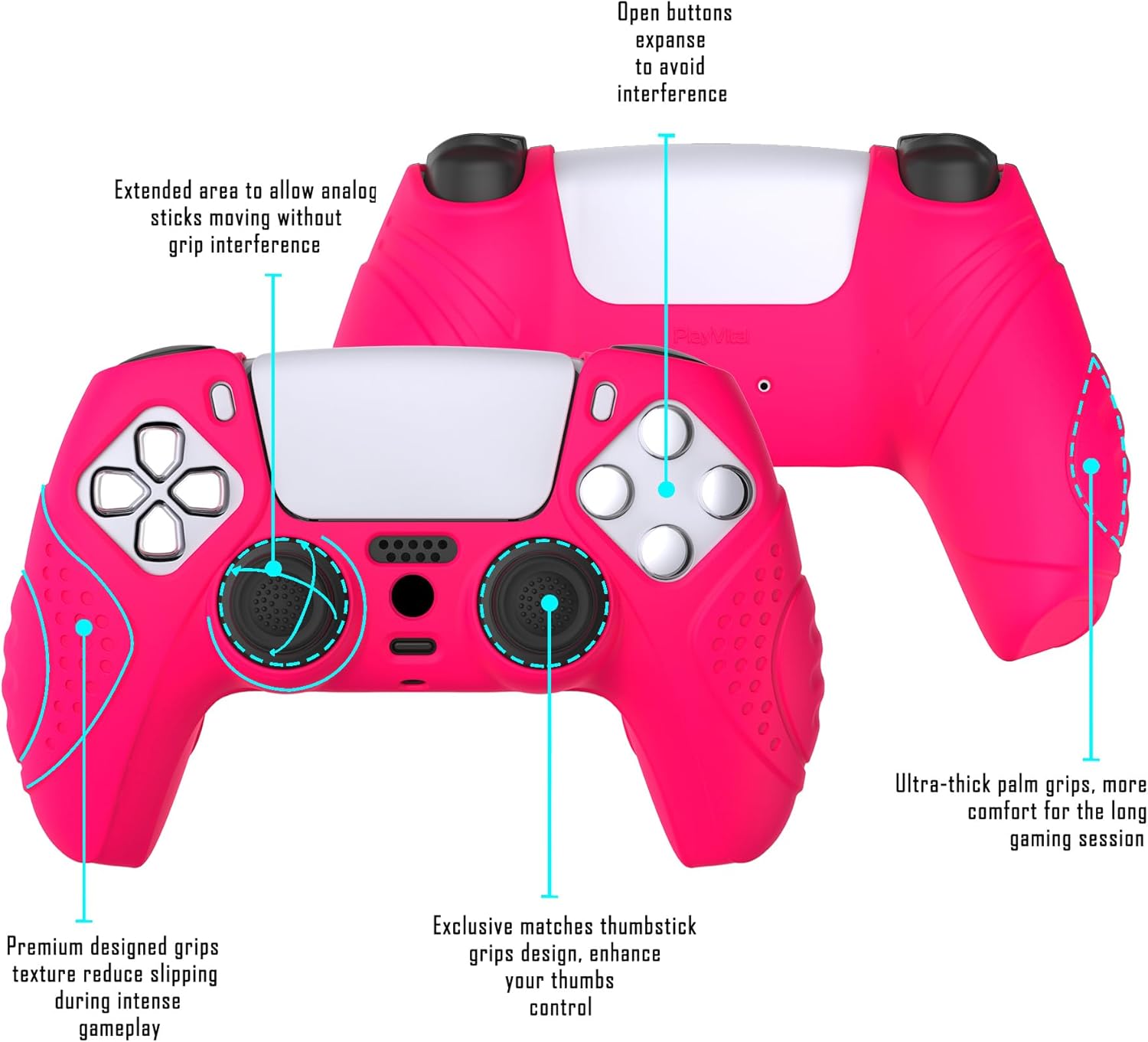 Thumbnail 3 de eXtremeRate PlayVital Guardian Edition Ergonomic Silicone Case for PS5 Controller (Bright Pink)