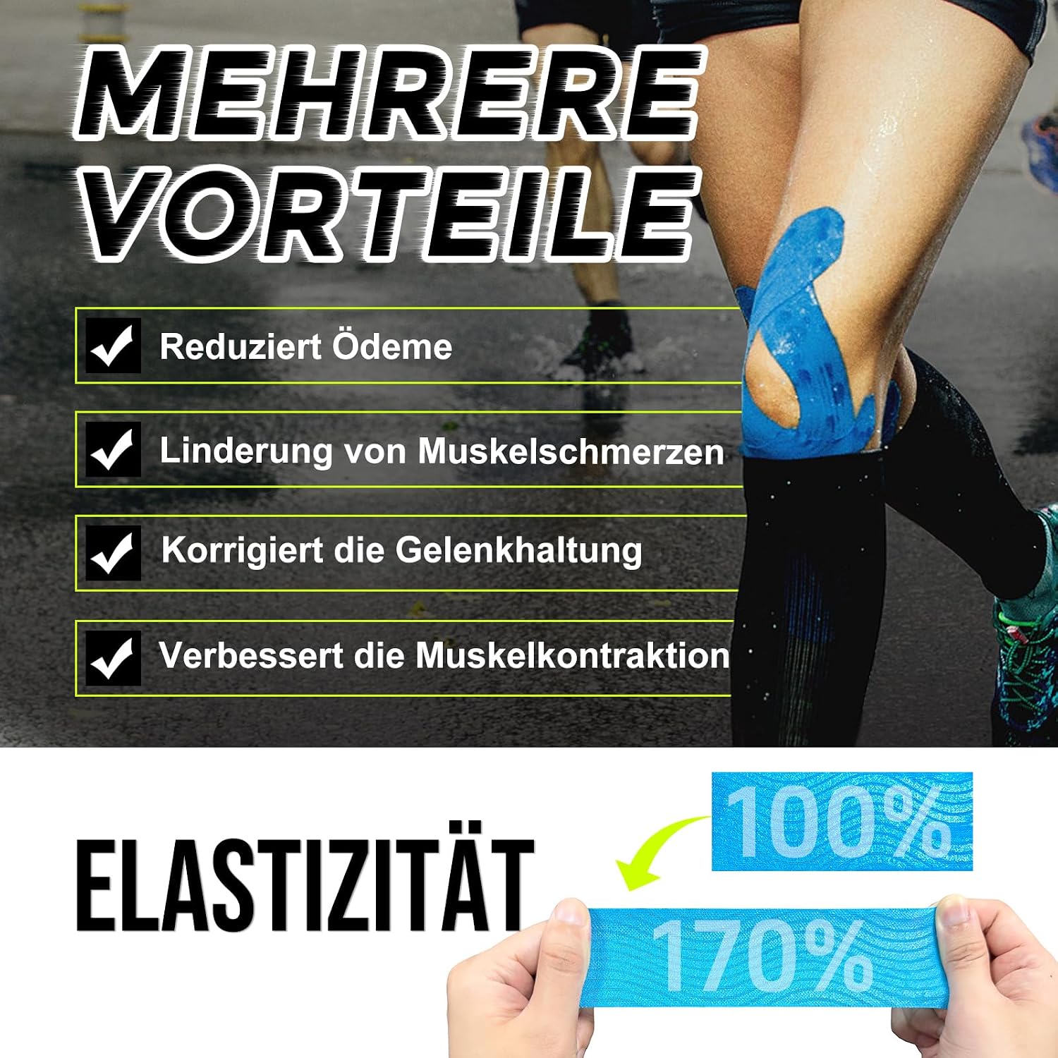 Thumbnail 1 de Ceeport Kinesiologie Tape – 5 cm x 5 m, 3 Rollen (Schwarz, Beige, Blau) – Muskel- und Gelenkunterstützung