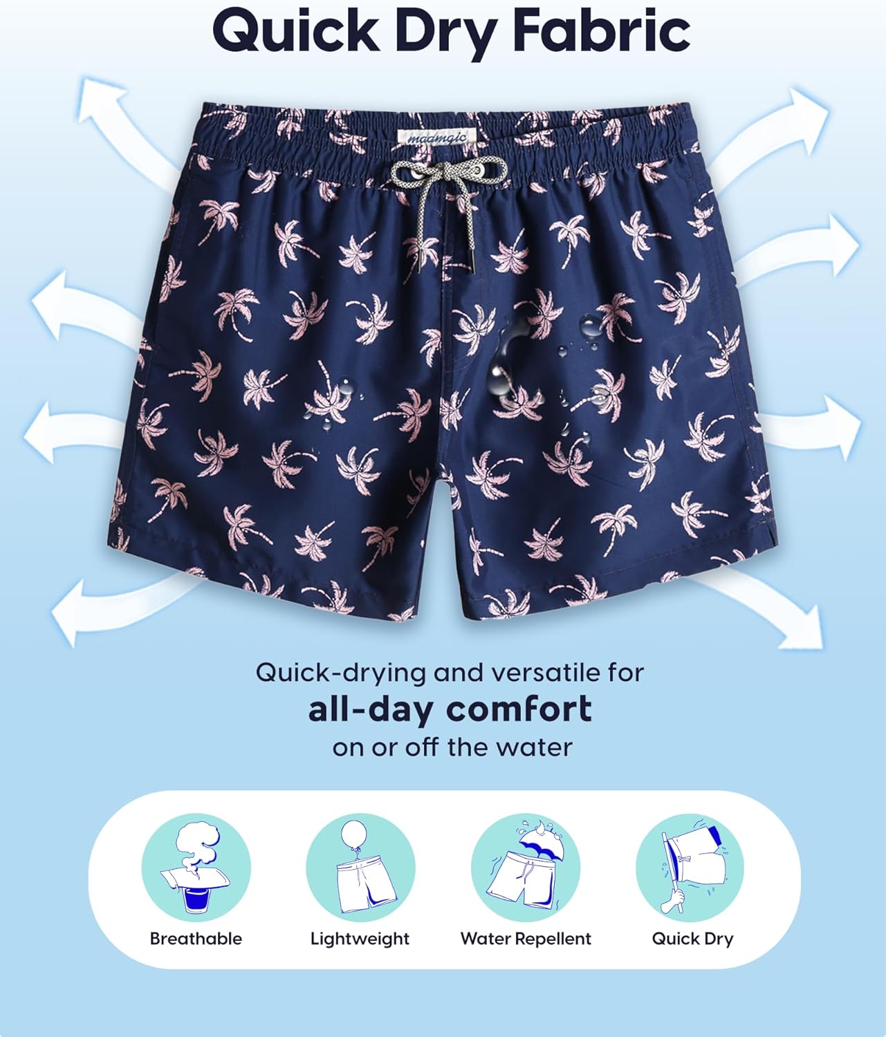 Thumbnail 1 de maamgic Mens Swim Trunks 5 Inch with Mesh Lining — Quick-Dry Beach Shorts for Swimming and Vacation Vibes