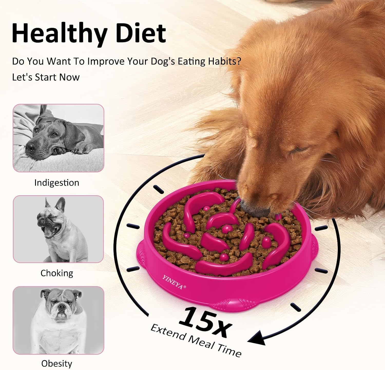 Detalle de YINEYA Slow Feeder Dog Bowl for Large Dogs