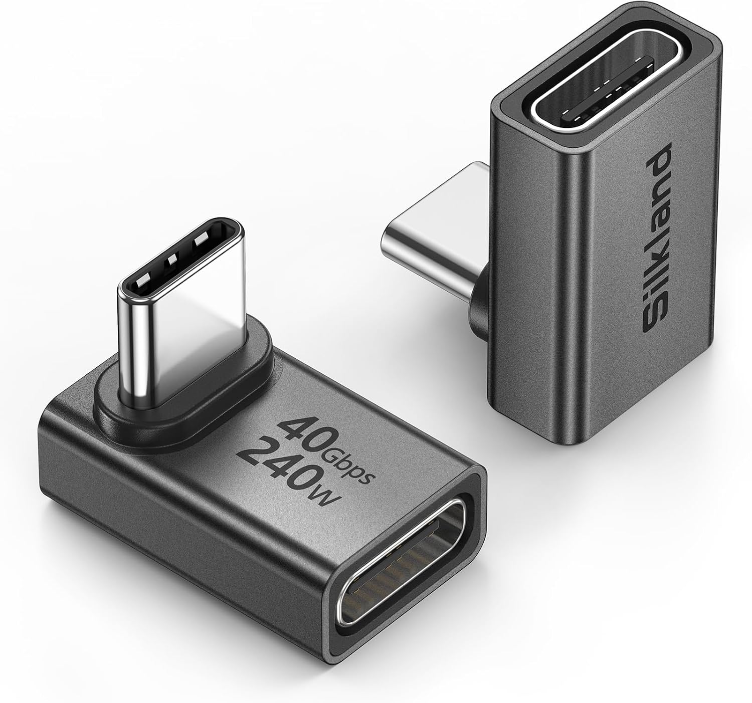 Detalle de Silkland 90° USB-C-vinkeladapter, 2-pack med USB4, 40 Gbps och PD 3.1