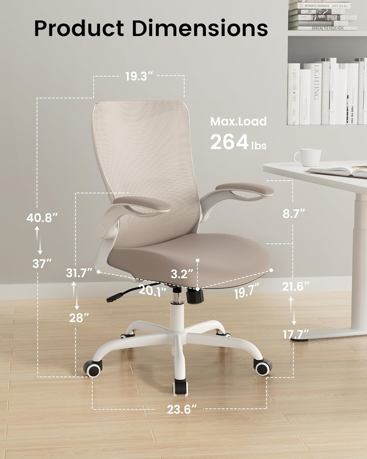 Thumbnail 1 de MUXX.STIL Office Chair: Ergonomic Mesh Chair with Adjustable Lumbar Support and Flip-Up Armrests