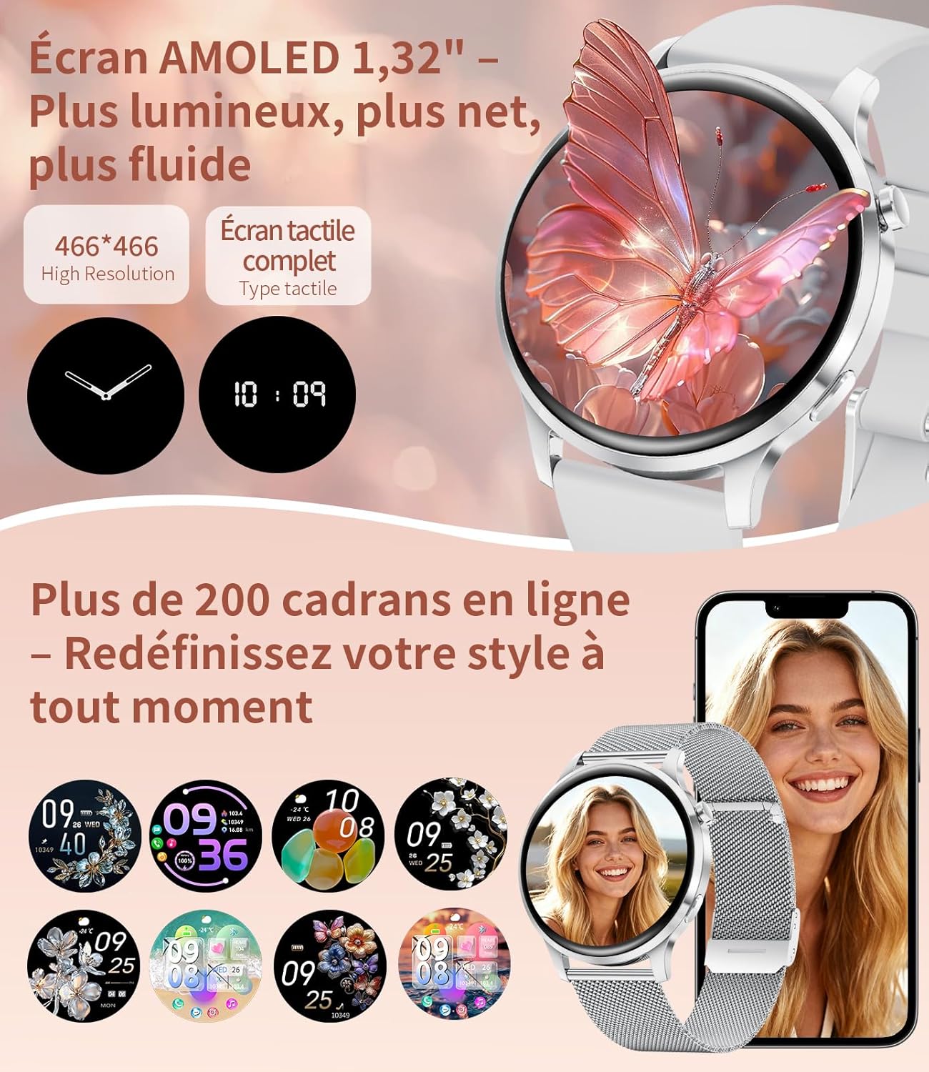 Thumbnail 2 de LIGE Montre Connectée Femme Ronde – Écran AMOLED 1,32'' et Fonction Téléphone