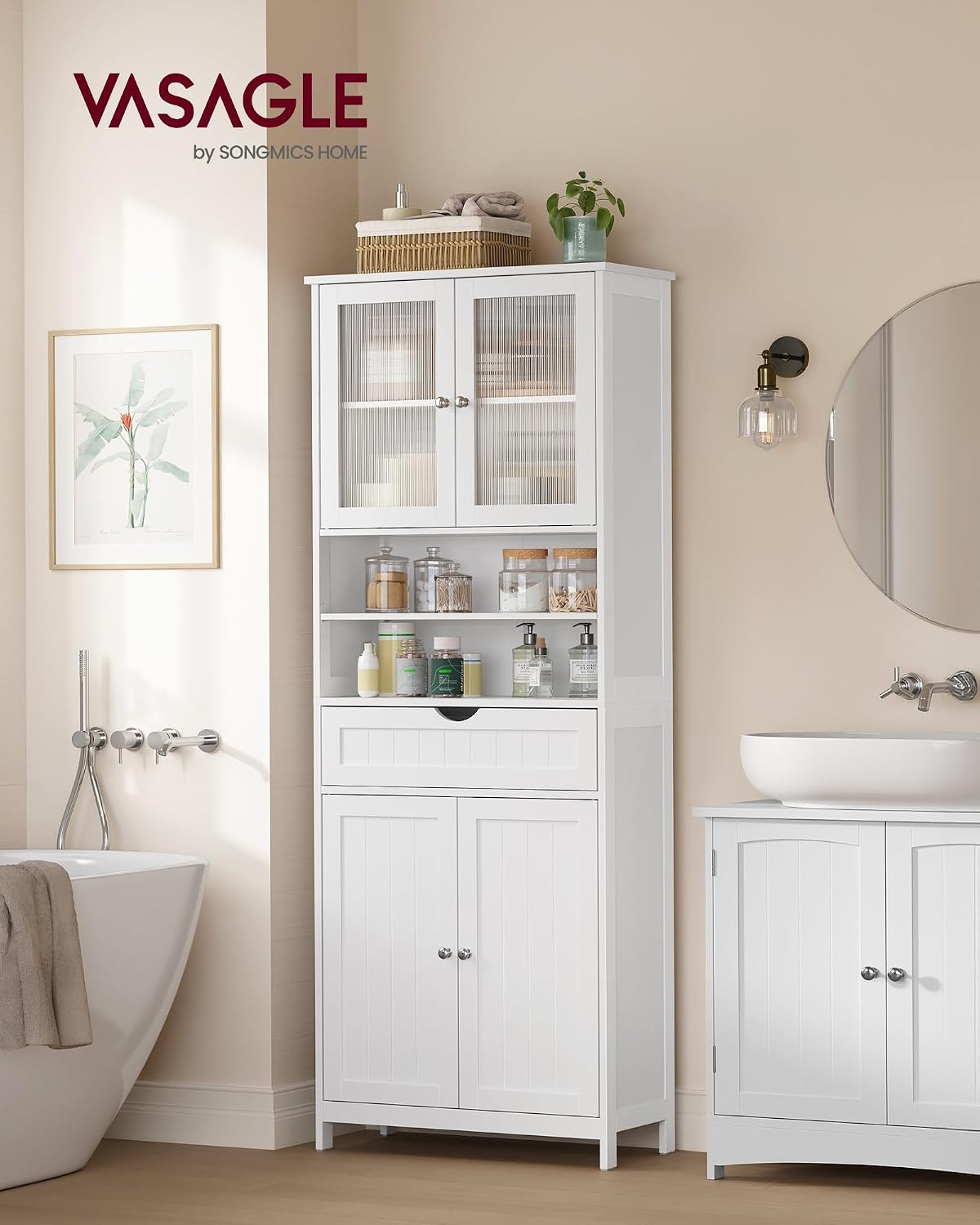 Thumbnail 1 de VASAGLE UBBC768W01 Freestanding Storage Cabinet, Cloud White, Adjustable Shelves