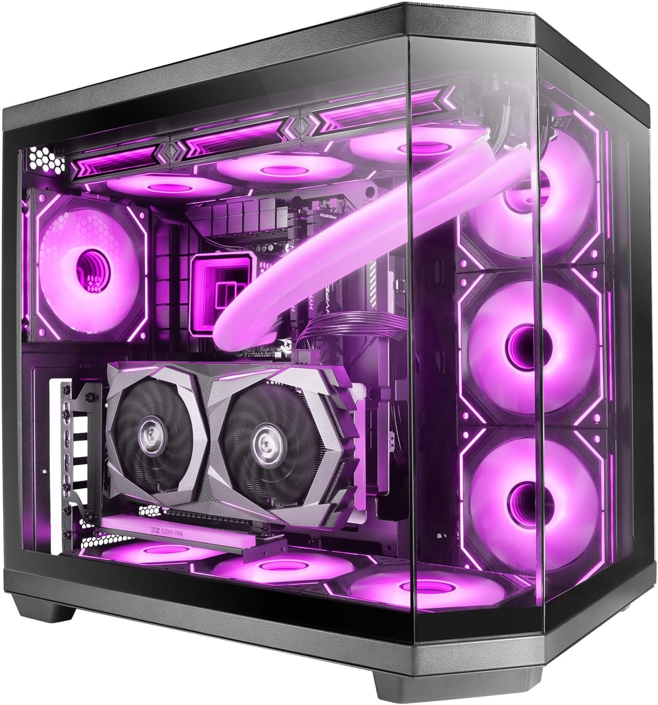 Detalle de Mars Gaming MC-3TCORE (ATX custom) con triplo vetro temperato rimovibile e supporto liquido fino a 360 mm