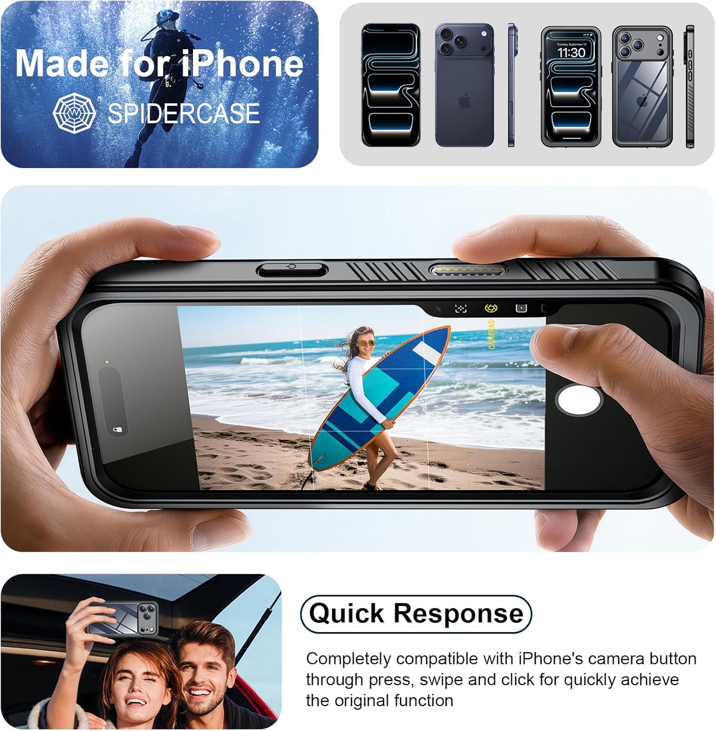 Thumbnail 6 de SPIDERCASE for iPhone 17 Pro Case: Waterproof, Full Body Protection with Built-in Lens & Screen Protector