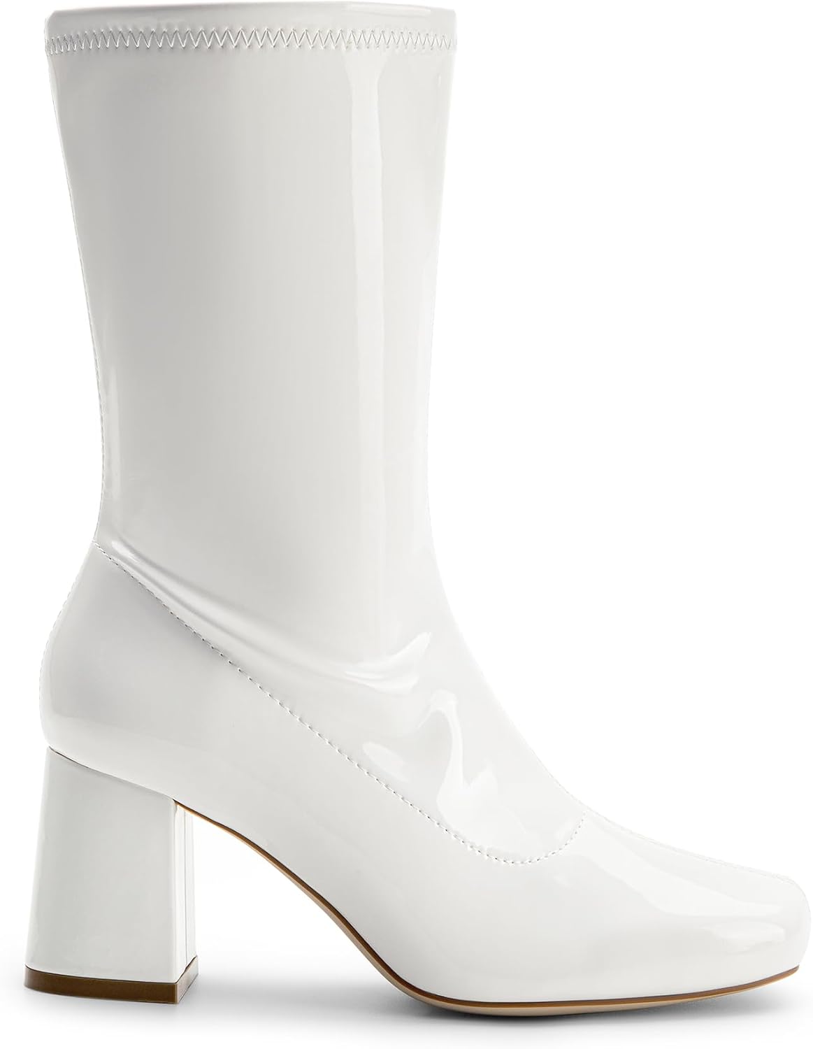 Detalle de DREAM PAIRS Women's Mid Calf Gogo Boots, Patent Upper, Square Toe, 2.75-Inch Heel
