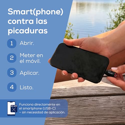 Detalle de Beurer BiteX Go Deep Black: curador de picaduras para móvil con luz y paso seguro