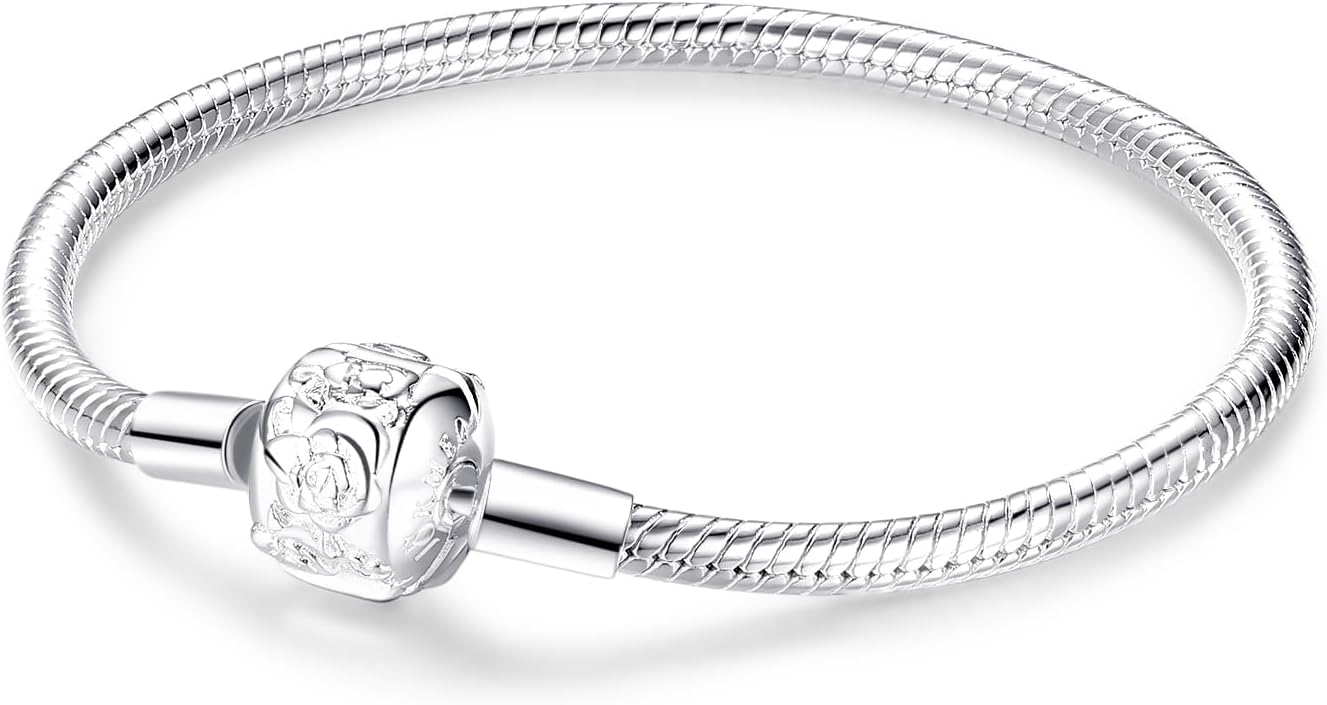 Detalle de XWN Schlangenkettenuhrarmband aus 925 Sterling-Silber – Rundverschluss Charm-Armband für europäische Charms