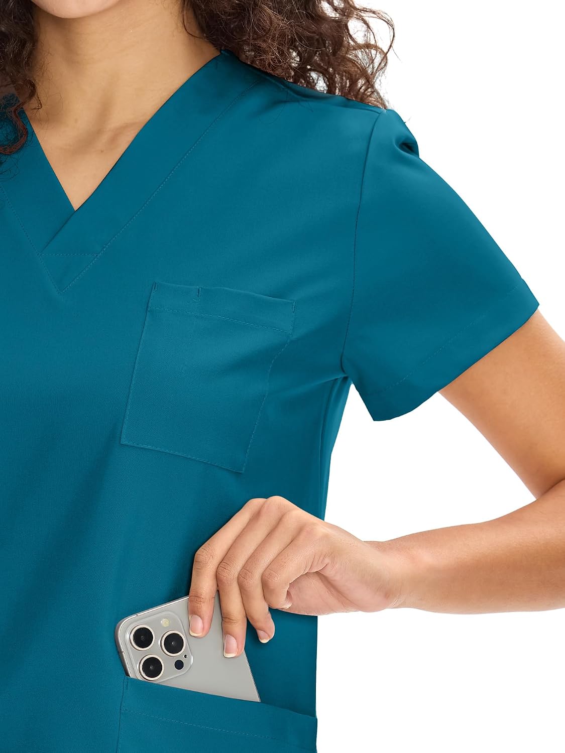 Detalle de COZYFIT Scrubs for Women: V-Neck Set, Straight-Leg Pants, 9 Pockets