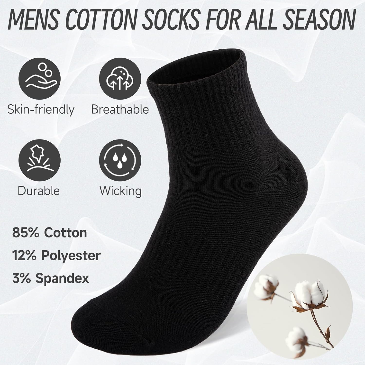 Detalle de eallco Men's Quarter Socks Cotton