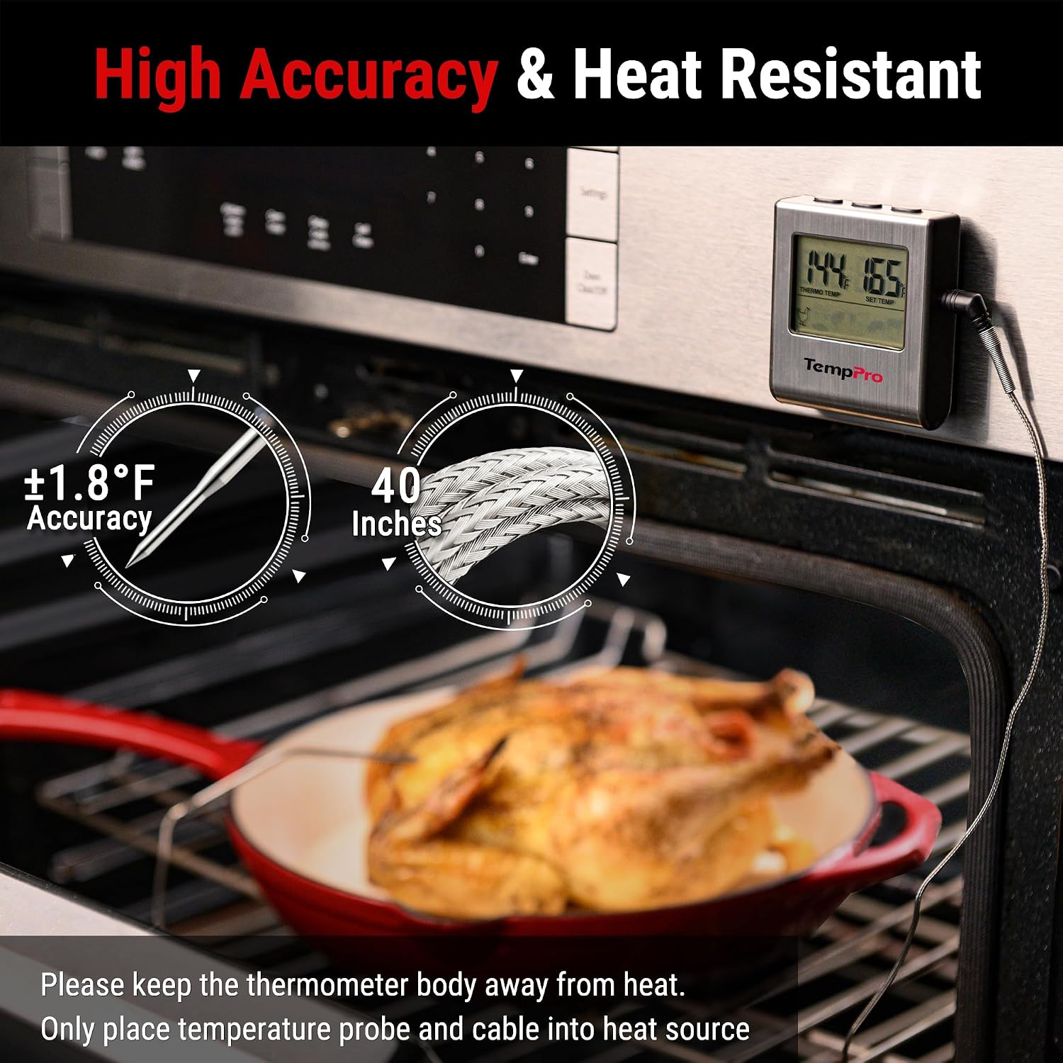 Thumbnail 1 de ThermoPro TP-16 Digital Meat Thermometer with Stainless Steel Probe and Timer