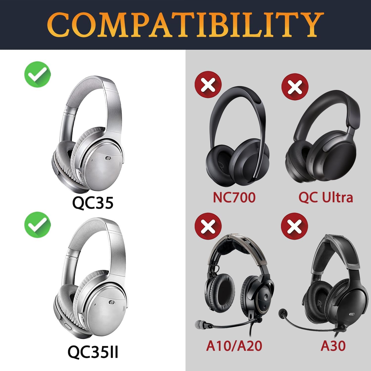 Thumbnail 2 de SoloWIT Replacement Earpads for Bose QuietComfort 35 (QC35) & QC35 II (QC35 ii) – Grey