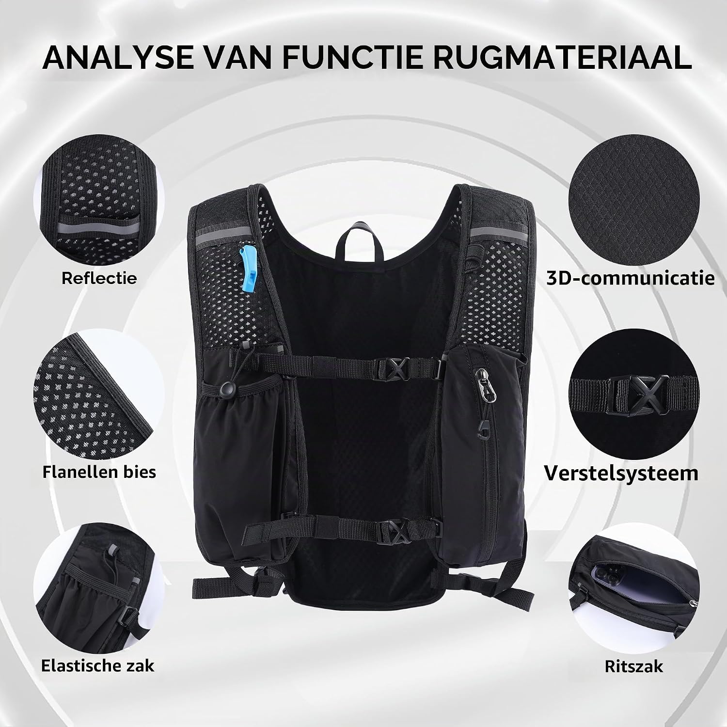 Detalle de DNFUN Laufweste Damen Herren Trinkblase hardloopvest 5 l met reflectie