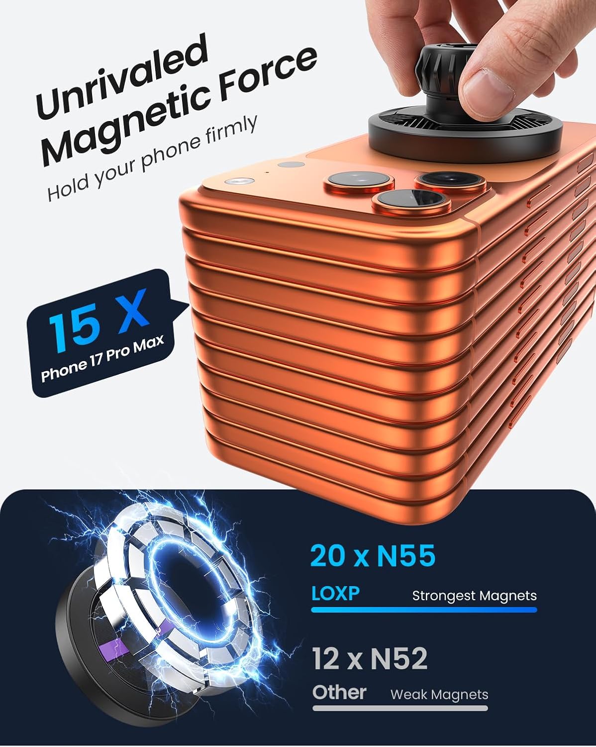 Detalle de LOXP Upgrade Tesla Phone Mount: Strong Magnetic, Foldable Aluminum Car Mount for Model 3/Y and Juniper, 360° Rotating iPhone 17 Pro Max Ready