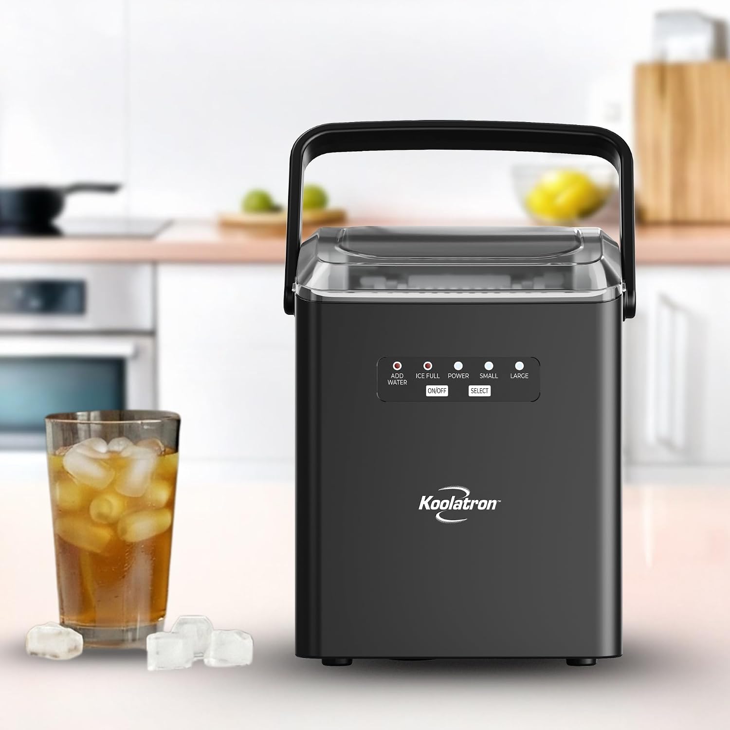 Detalle 2 de Koolatron KIM26B AZ2 Countertop Ice Maker with Handle, 26 lb/Day, Black