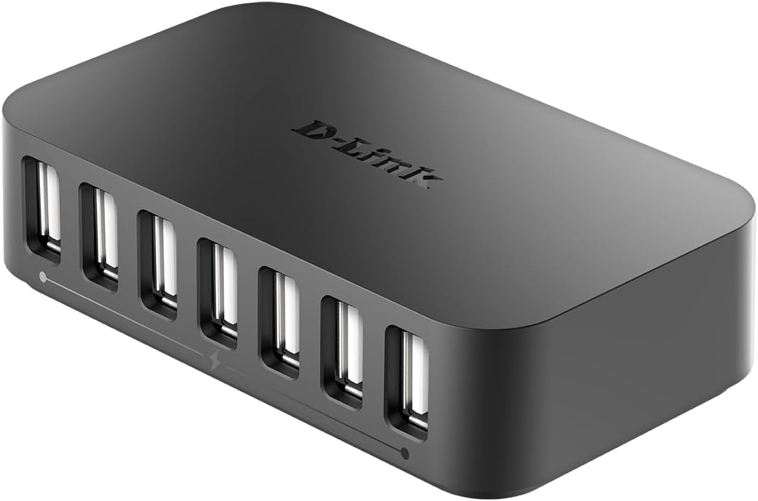 Detalle de D-Link DUB-H7/B 7-Port USB 2.0 Hub — powered USB-A hub with Fast Charge