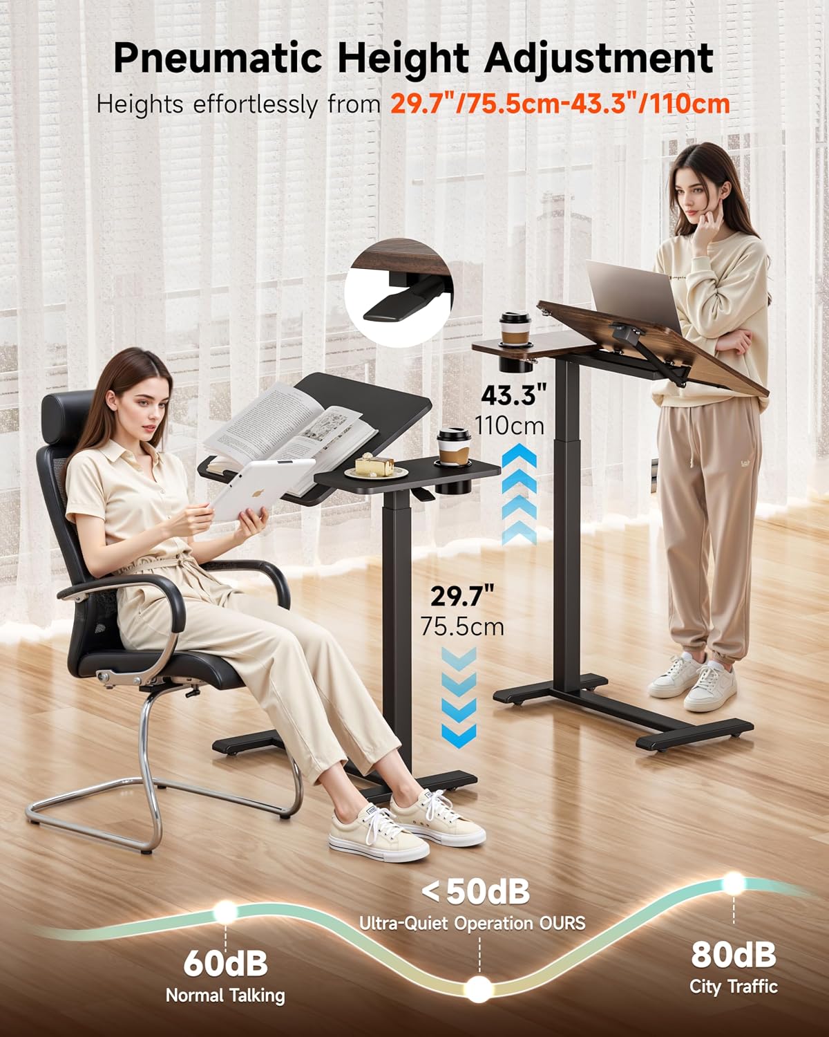Detalle de BIZUM DM5050W2716BS Overbed Table with Tilt-Top, Adjustable Height and Wheels