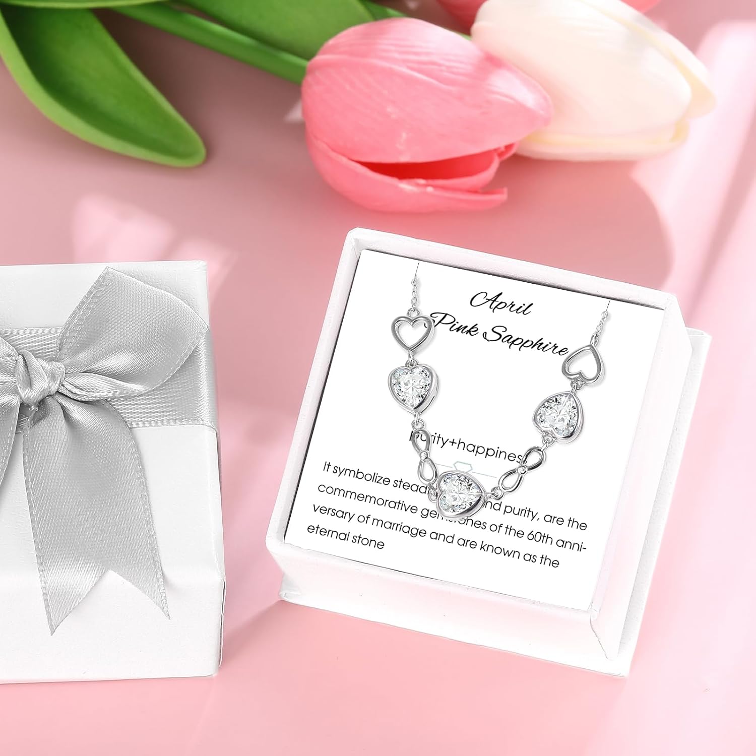 Thumbnail 5 de Qings 3 Heart Birthstone Bracelet for Women – Sterling Silver 925, Infinity Symbol, Adjustable 16+5 cm