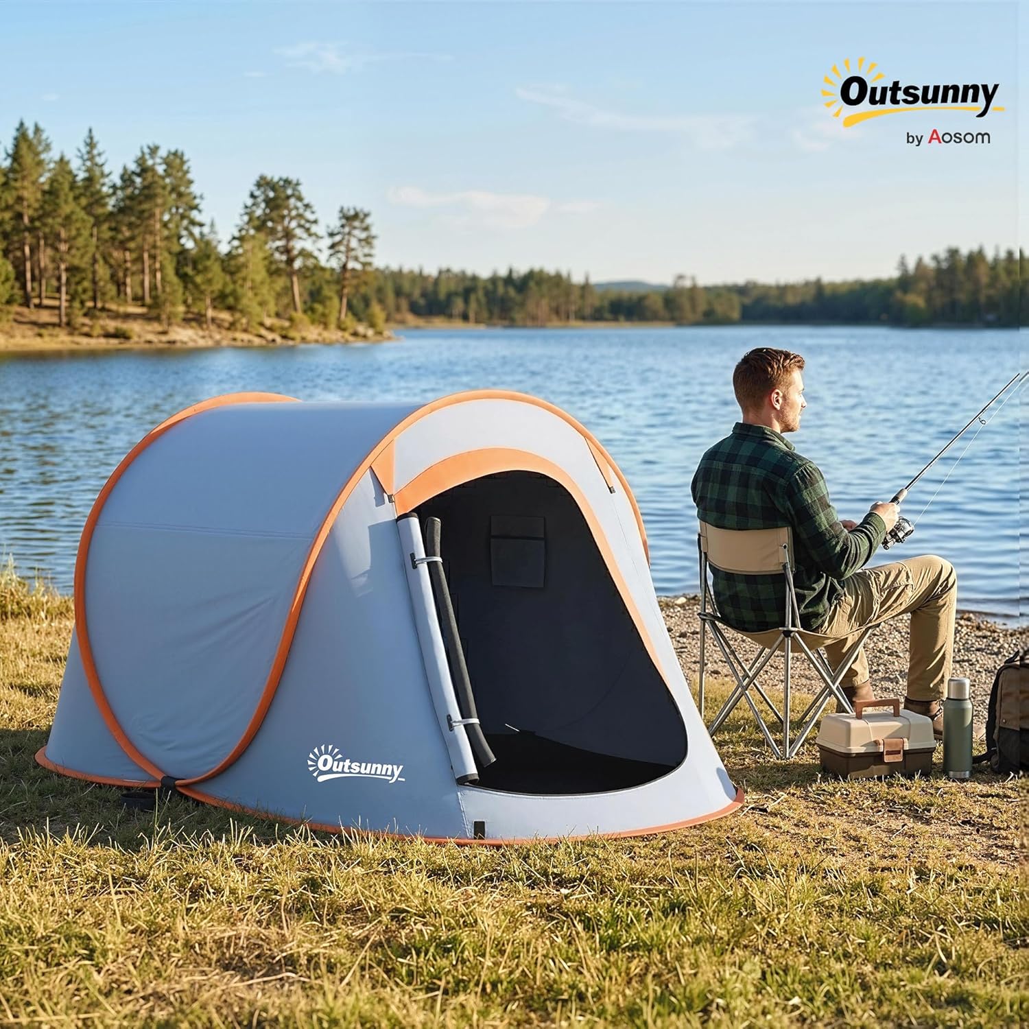 Thumbnail 1 de Outsunny Tente pop-up 2-3 personnes légère ventilée avec sac de transport (245 x 148 x 105 cm) grise