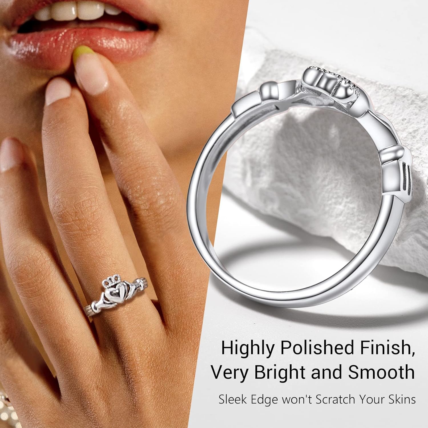 Thumbnail 4 de Anello da donna PROSILVER in argento 925 Claddagh Ring/Triquetra Mirusa (7–27) con confezione regalo
