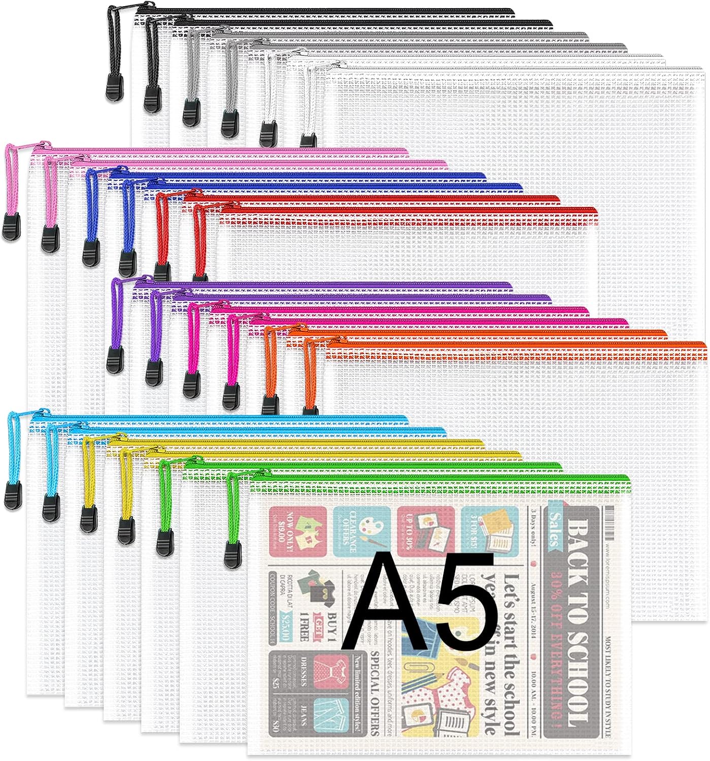 Detalle de Umriox A5 Plastic Zip Folders (24 Pack) mesh zipper pouches for documents & travel storage