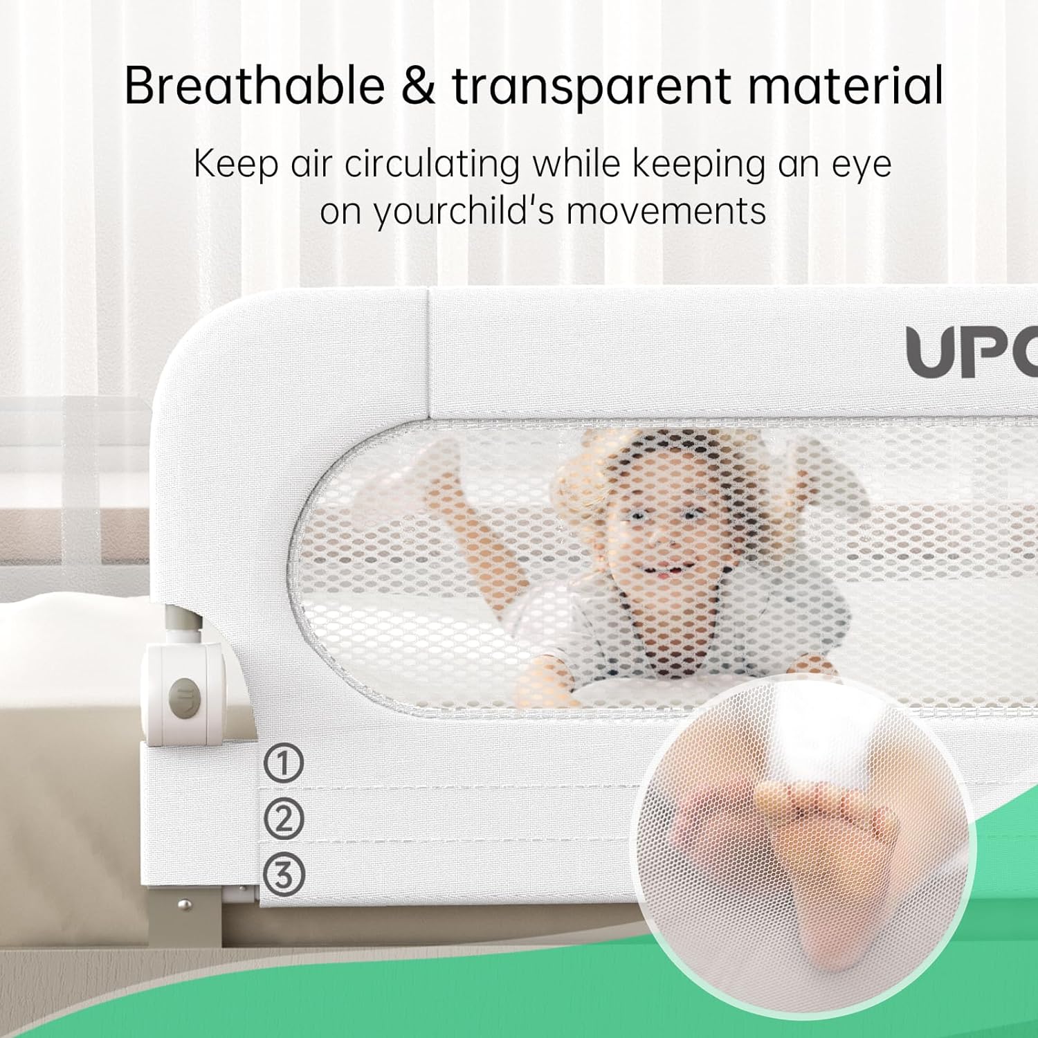 Detalle 1 de UPGOGO G2 Folding Toddler Bed Rail, White, 43-Inch with U-Shaped Base