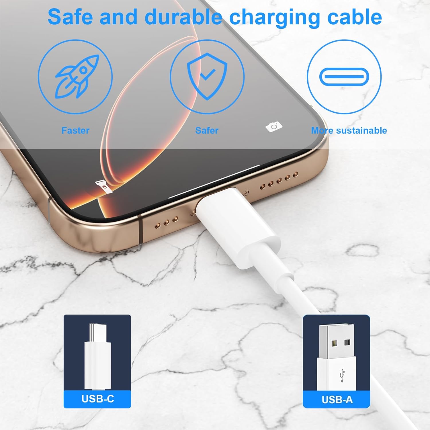 Thumbnail 1 de USB C Charger Cable 2Pack: USB A to USB C 1m + 2m for Fast Charging