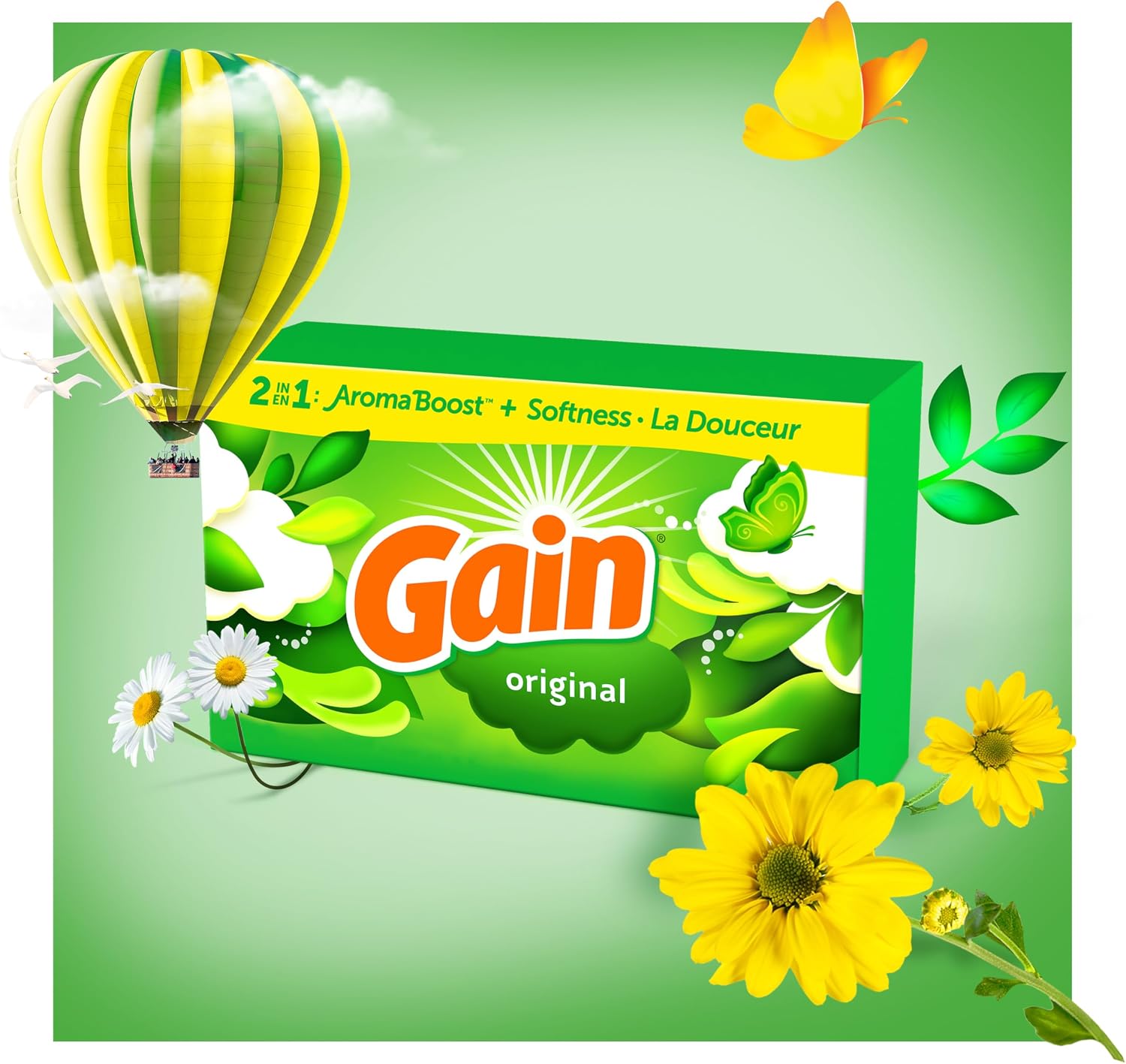 Detalle 2 de GAIN Dryer Sheets, Original Scent, 200 Count for Softness and Static Reduction