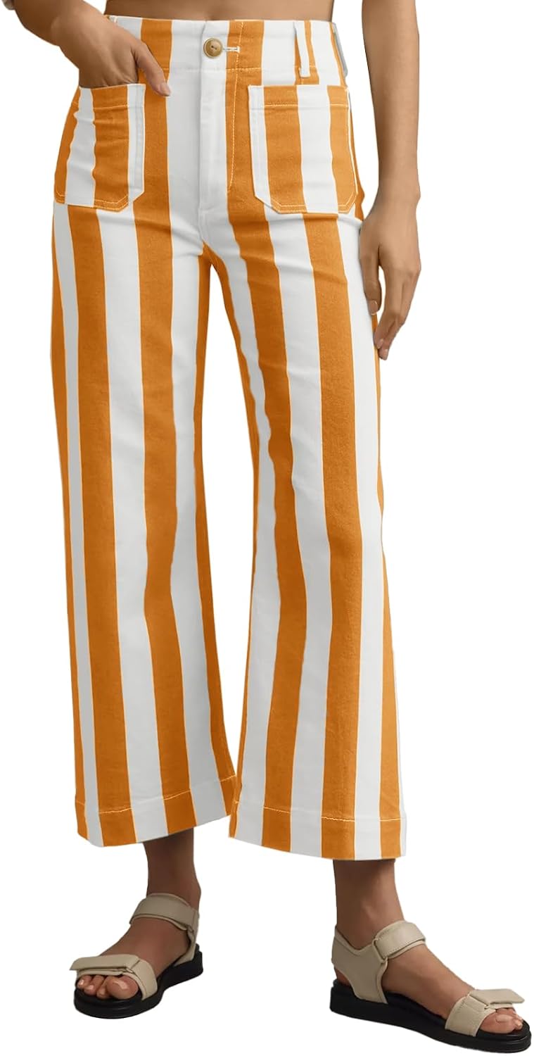 Detalle de Tankaneo Women's Cropped Wide-Leg Jeans