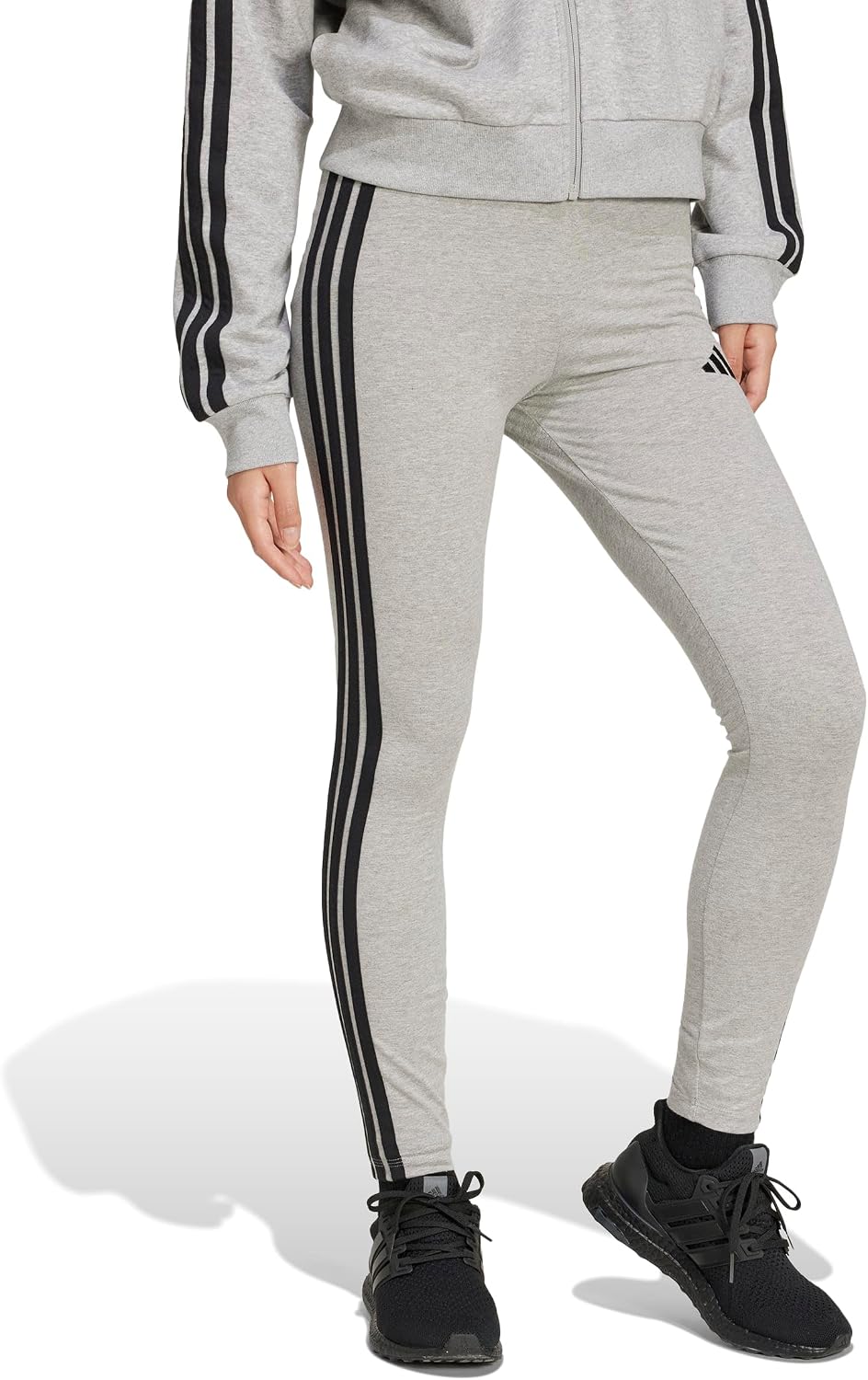 Detalle 2 de adidas Donna Essentials 3-Stripes Cotton Leggings Tights - Grigio medio Heather/nero, M