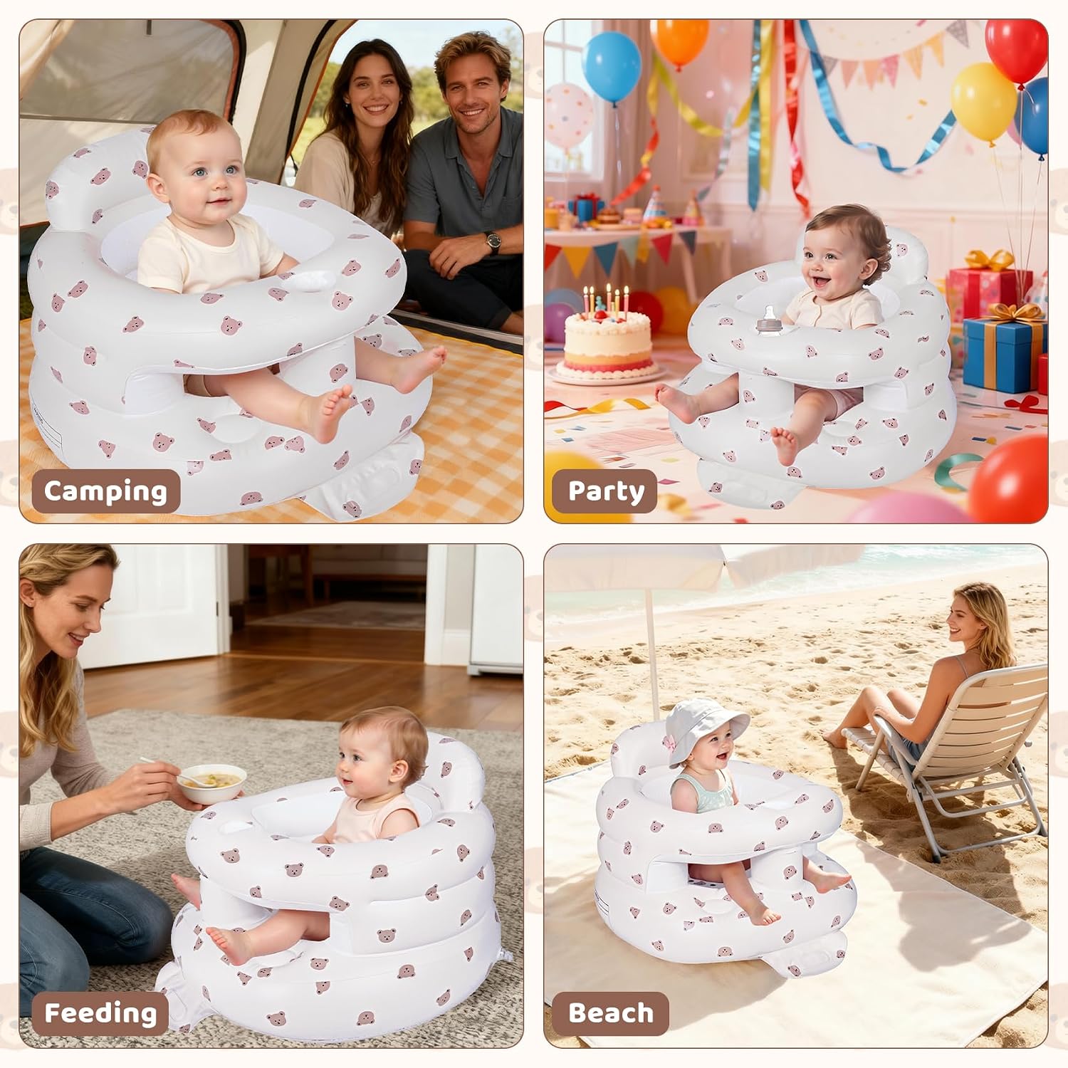 Detalle 1 de CandyHome Inflatable Baby Seat, Bear Design, Built-In Pump and Back Support