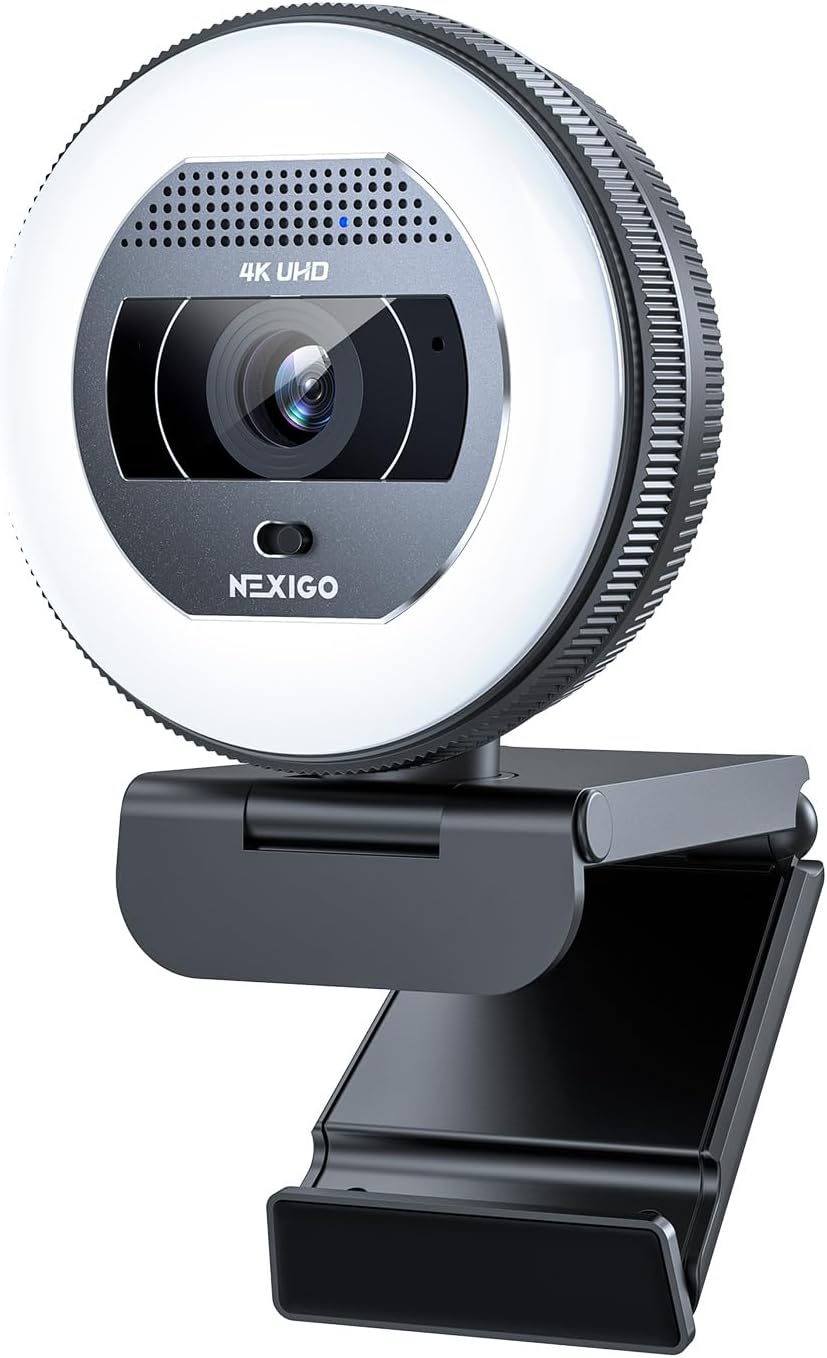 Detalle de NexiGo N930E Pro 4K-Webcam mit Ringlicht, PDAF-Autofokus und Dual-Mikrofon