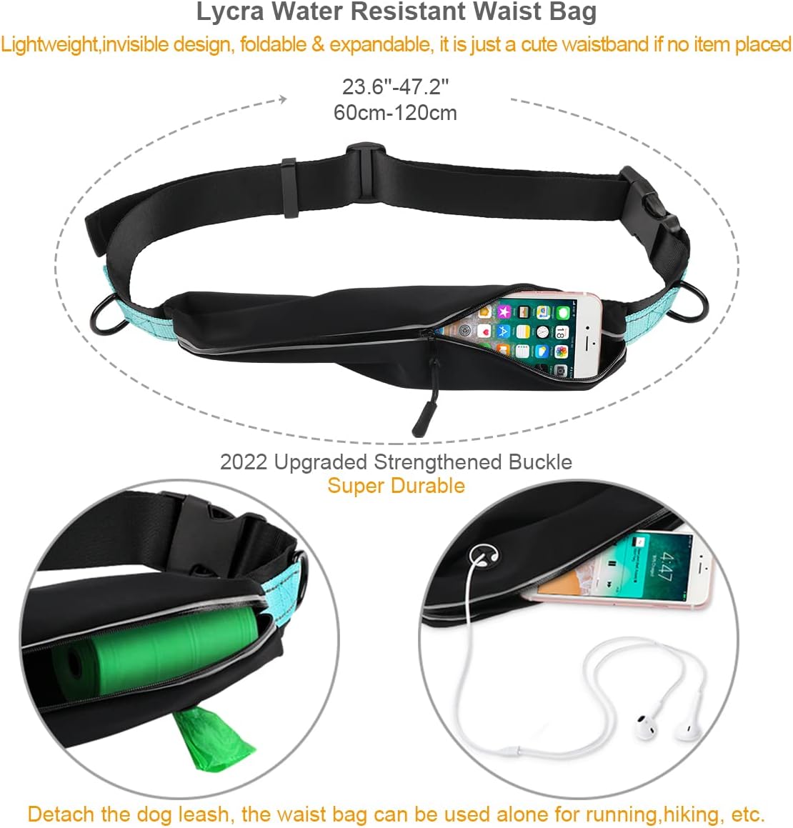 Thumbnail 1 de Philorn Hands Free Dog Lead with Phone Pouch — Extendable 47–67in, Dual Handle, Reflective