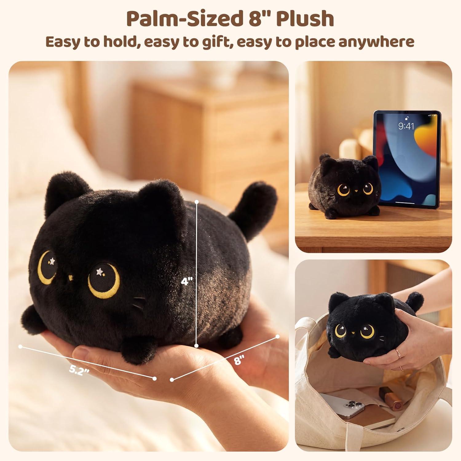 Detalle de Mewaii Black Cat Plush (8 inch) – soft kitten cuddle pillow toy