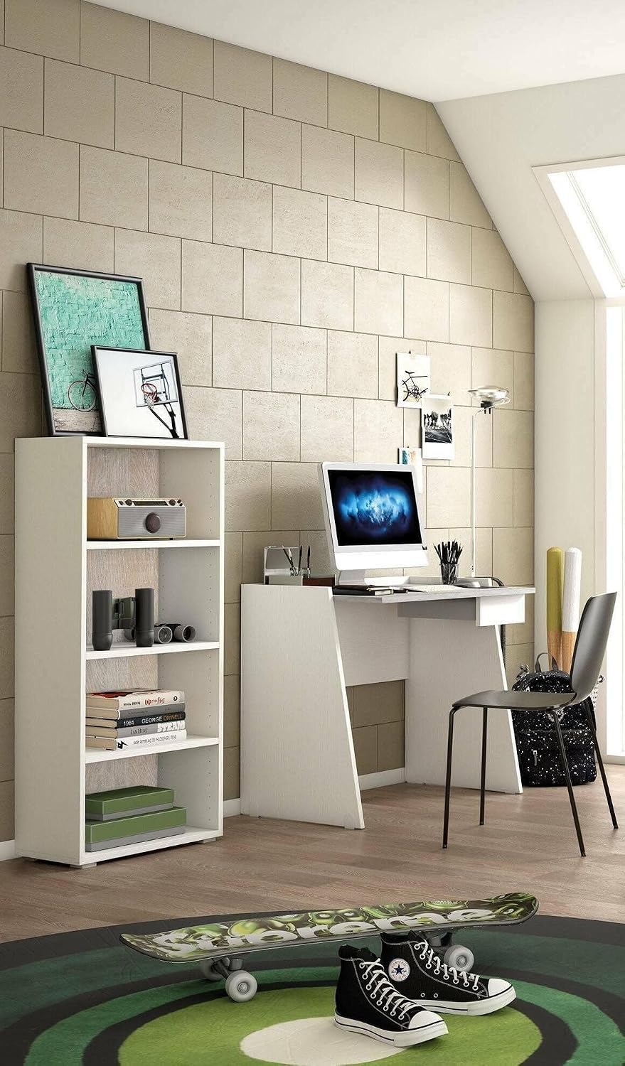 Thumbnail 3 de Dmora - Libreria Giacinto: scaffale a 3 ripiani regolabili, Bianco e Rovere, 60x30x130 cm, Made in Italy