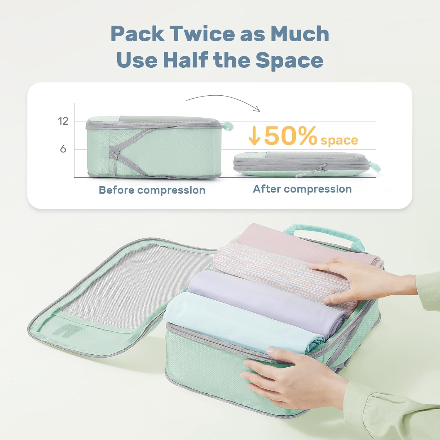 Thumbnail 1 de Compression Packing Cubes for Suitcases – Ultralight 8 Set (Water-Repellent, Expandable), Mint green