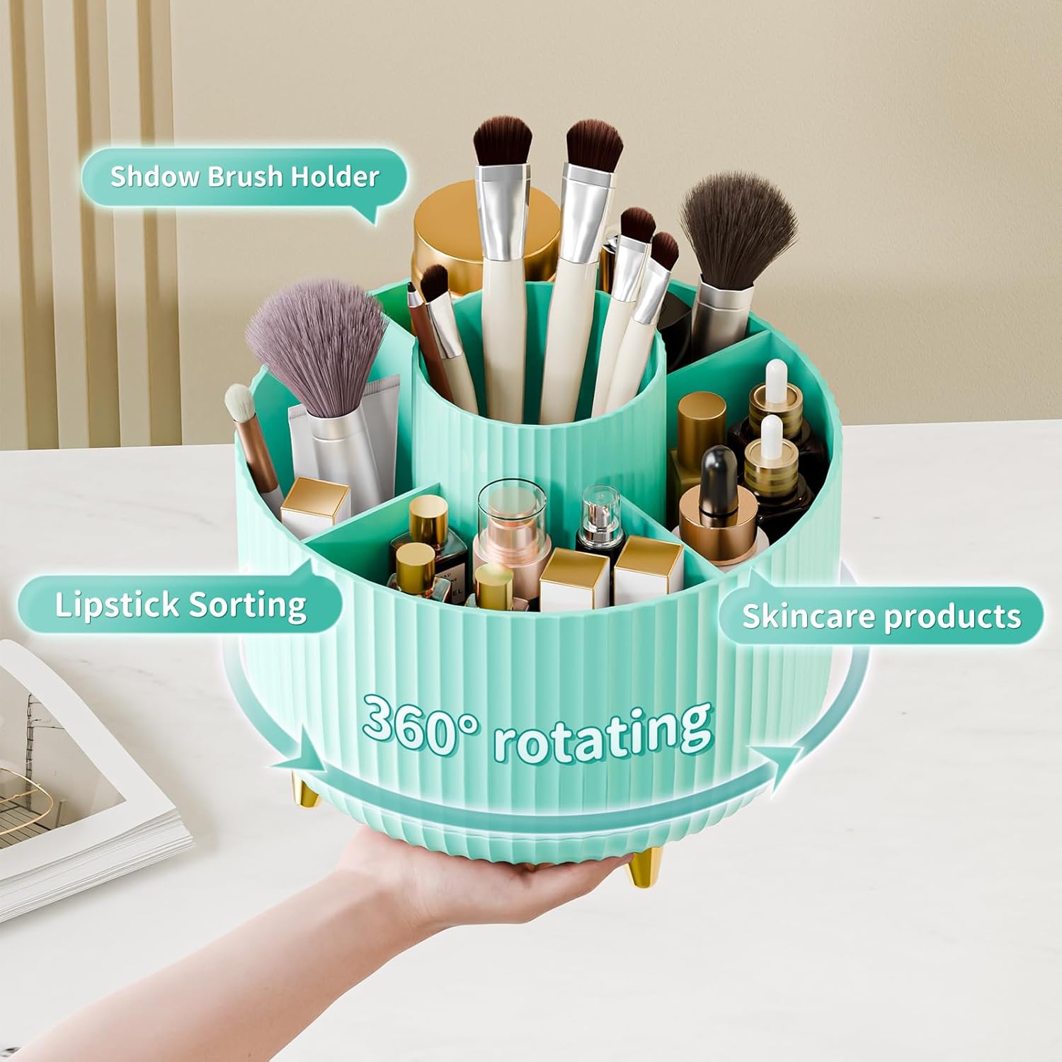 Thumbnail 1 de Fanado 360° Rotating Makeup Organiser – 5 Compartment Mint Green