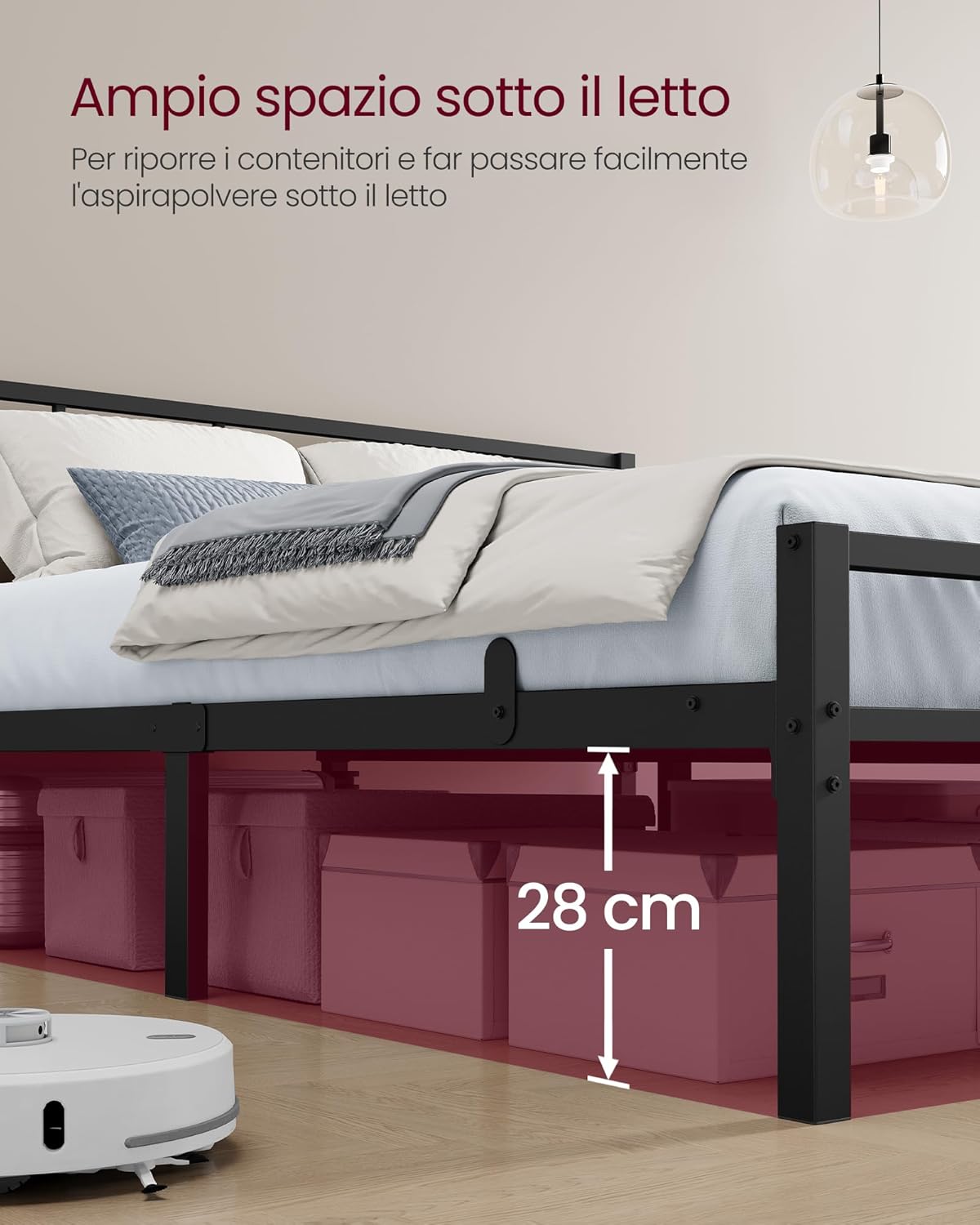 Thumbnail 5 de VASAGLE Struttura Letto Singolo 90x190 cm RMB291B101 – Testiera in metallo, montaggio facile, fino a 250 kg