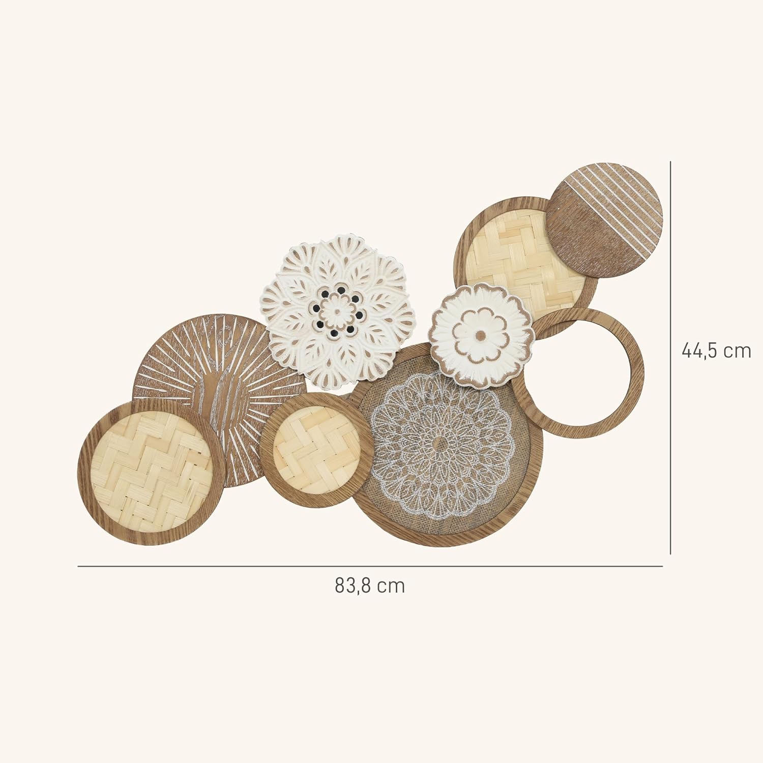 Thumbnail 6 de HOMCOM Décoration murale en bois moderne – sculpture géométrique à disques, 83,8 × 44,5 cm, bois naturel