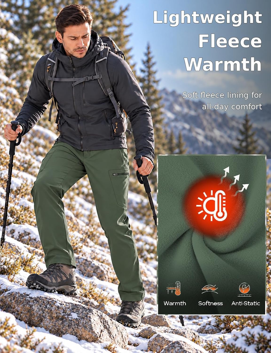 Detalle de Baleaf Men's Hiking Pants, Fleece-Lined
