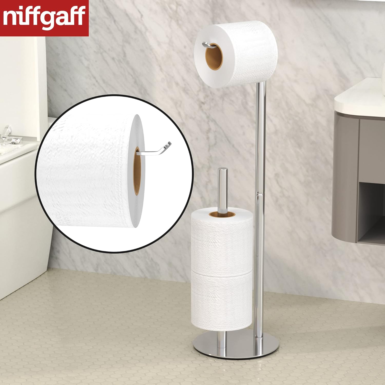 Detalle de Porta carta igienica in acciaio inox con dispenser per 3 rotoli