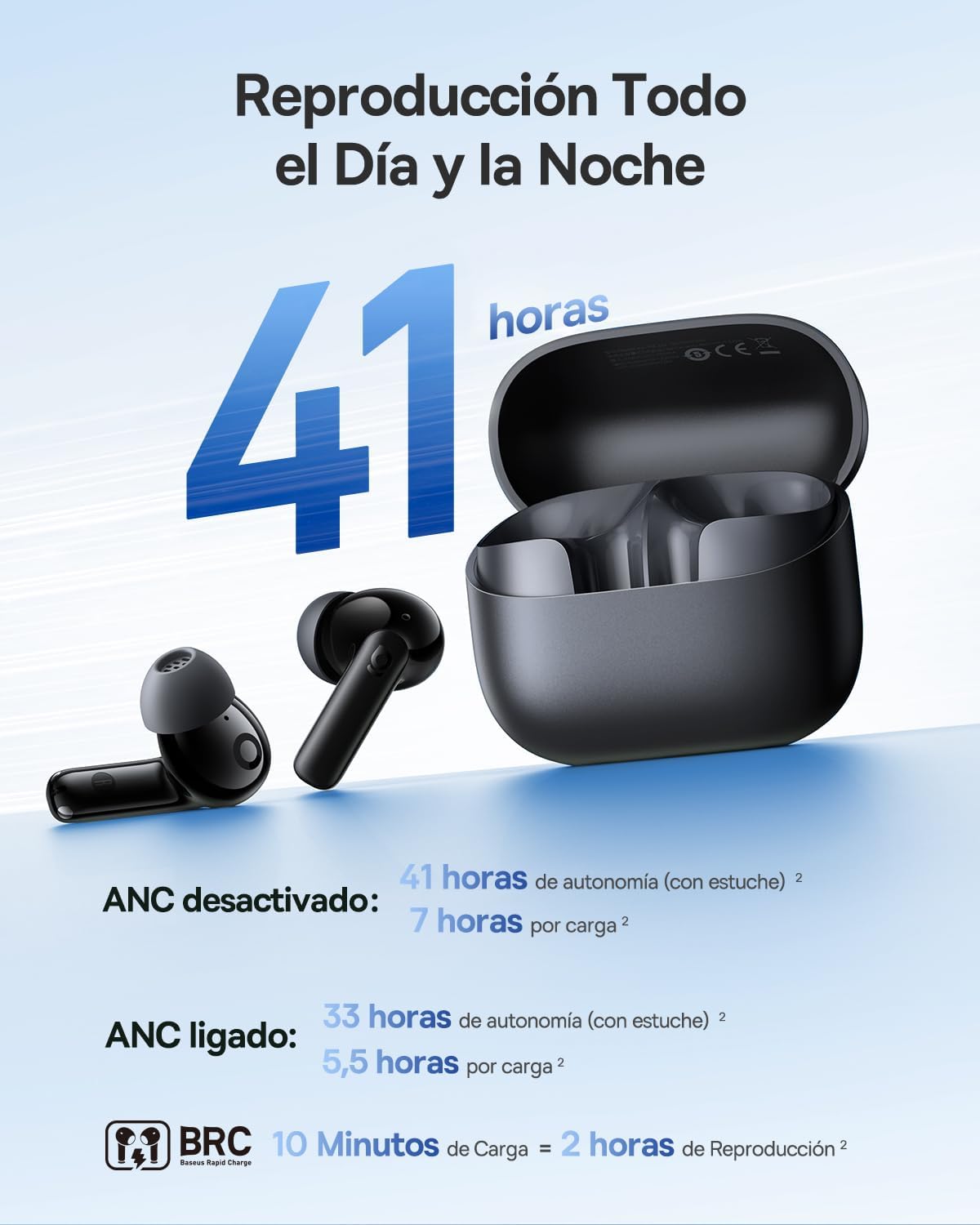 Detalle de Baseus EP10 NC: Auriculares Inalámbricos con ANC -43 dB, 41 h de autonomía y 12 mm de diafragma