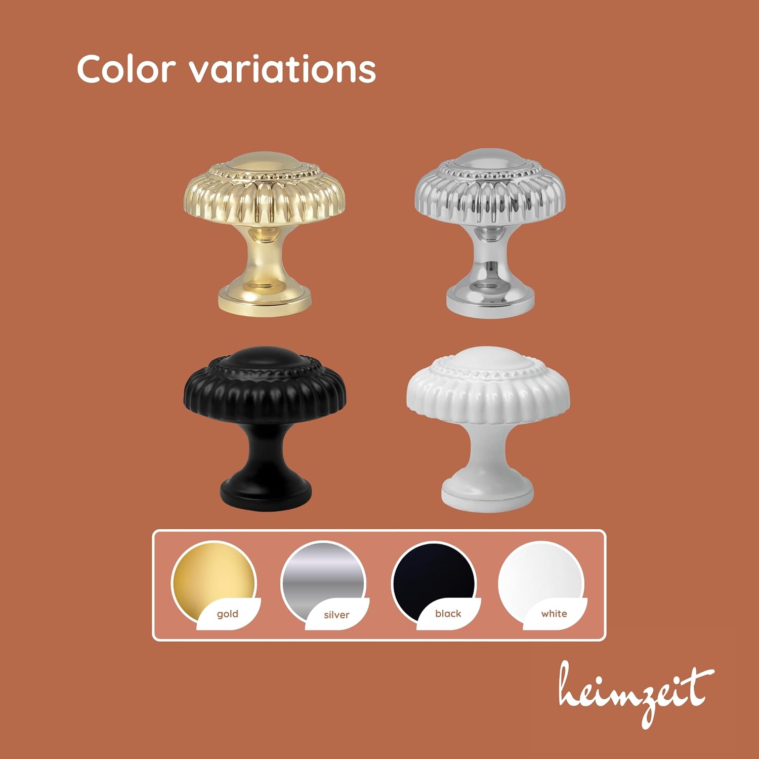 Thumbnail 3 de heimzeit Classic Cabinet Knobs, White Zinc Alloy, Matte Finish, 8 Pieces