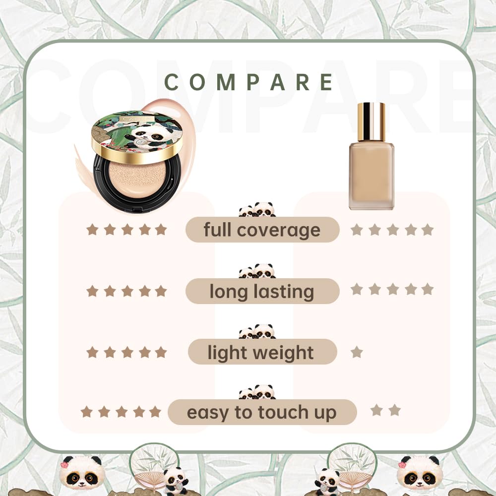 Detalle de CATKIN Panda Land Air Cushion Foundation mit Volldeckkraft – Feuchtigkeitsspendend & Hautfreundlich (15g×2)