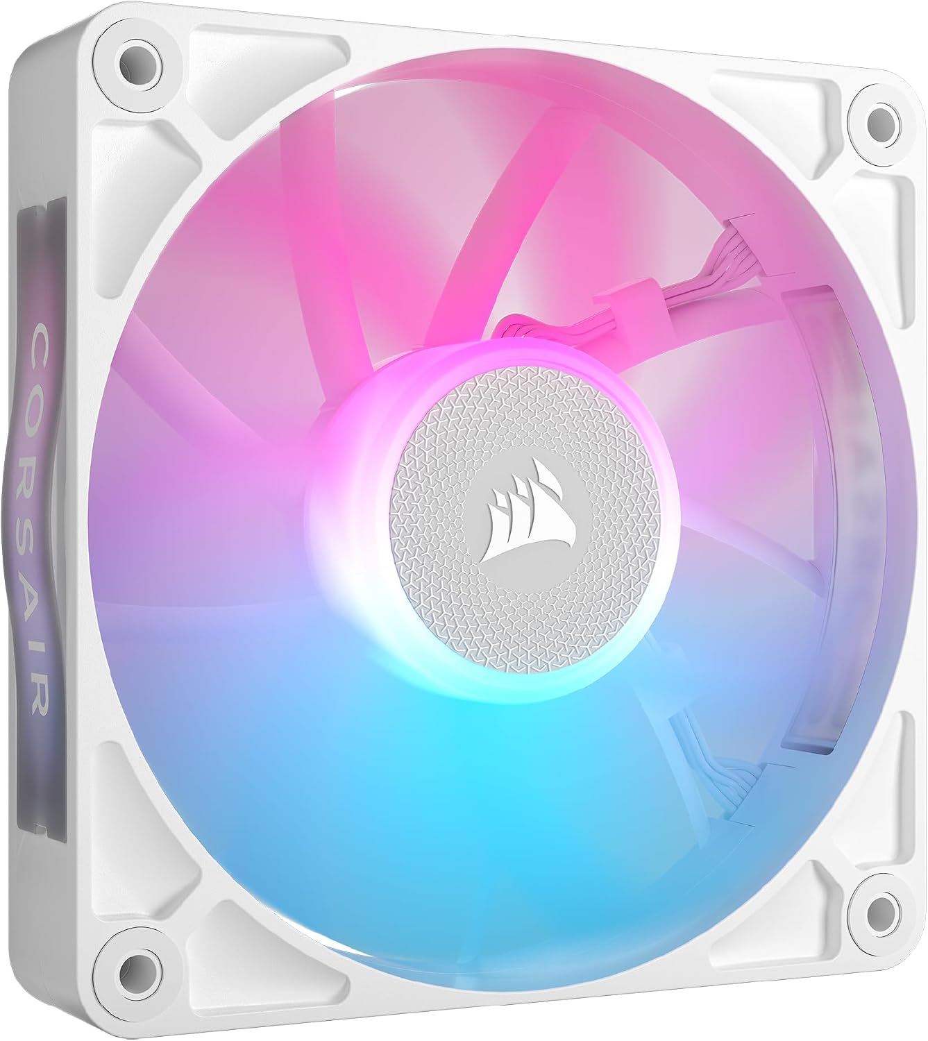 Detalle de CORSAIR iCUE Link RX120 RGB 120 mm PWM – Ventilateur blanc à dôme magnétique