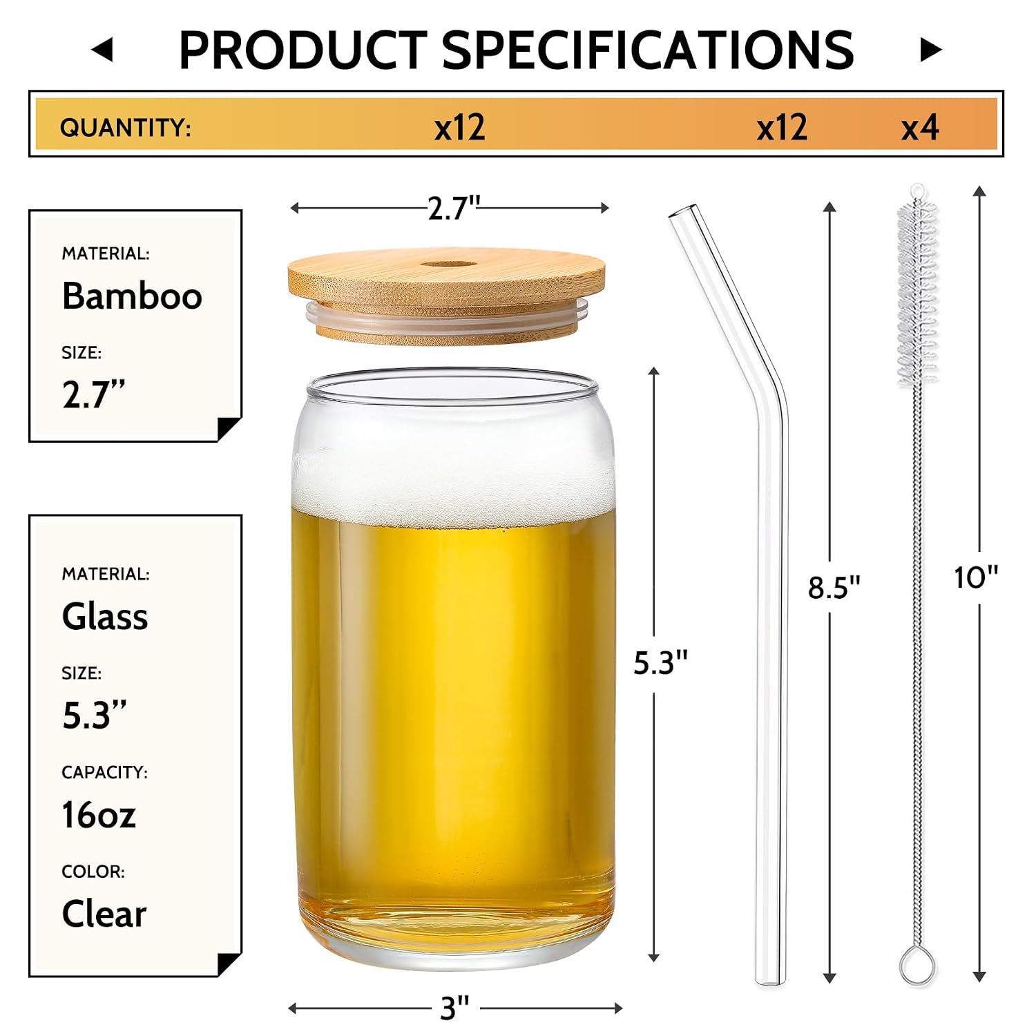 Detalle 2 de Glass Cups with Bamboo Lids 16 oz set of 12 🥤