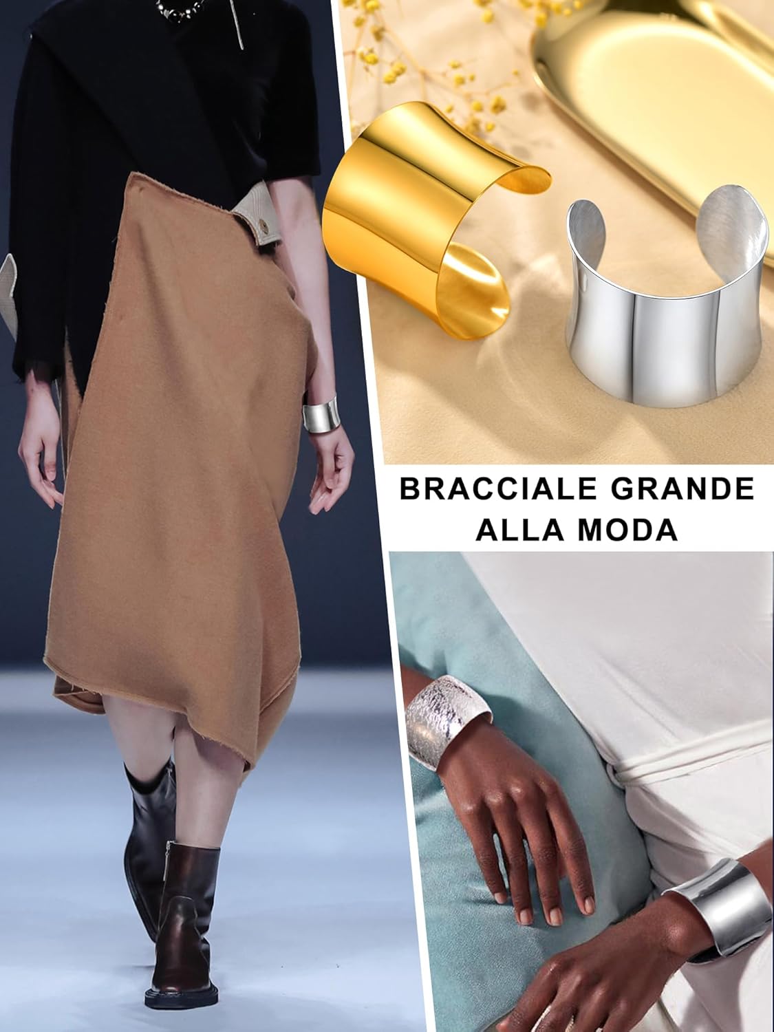 Thumbnail 2 de PROSTEEL bracciale donna in acciaio 316L placcato oro 18K, lunghezza 40/49 mm, aperto e regolabile