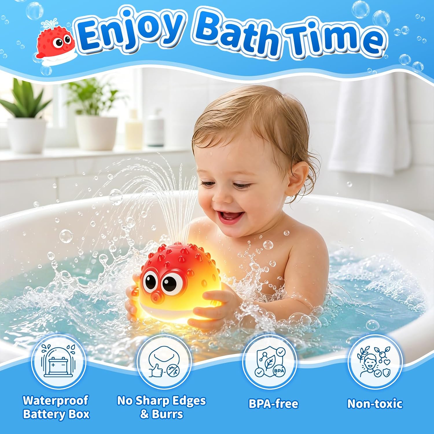 Thumbnail 1 de QASUN Baby Light-Up Bath Toys: Toddler Spray Pufferfish for Bath, Pool and Outdoor Fun
